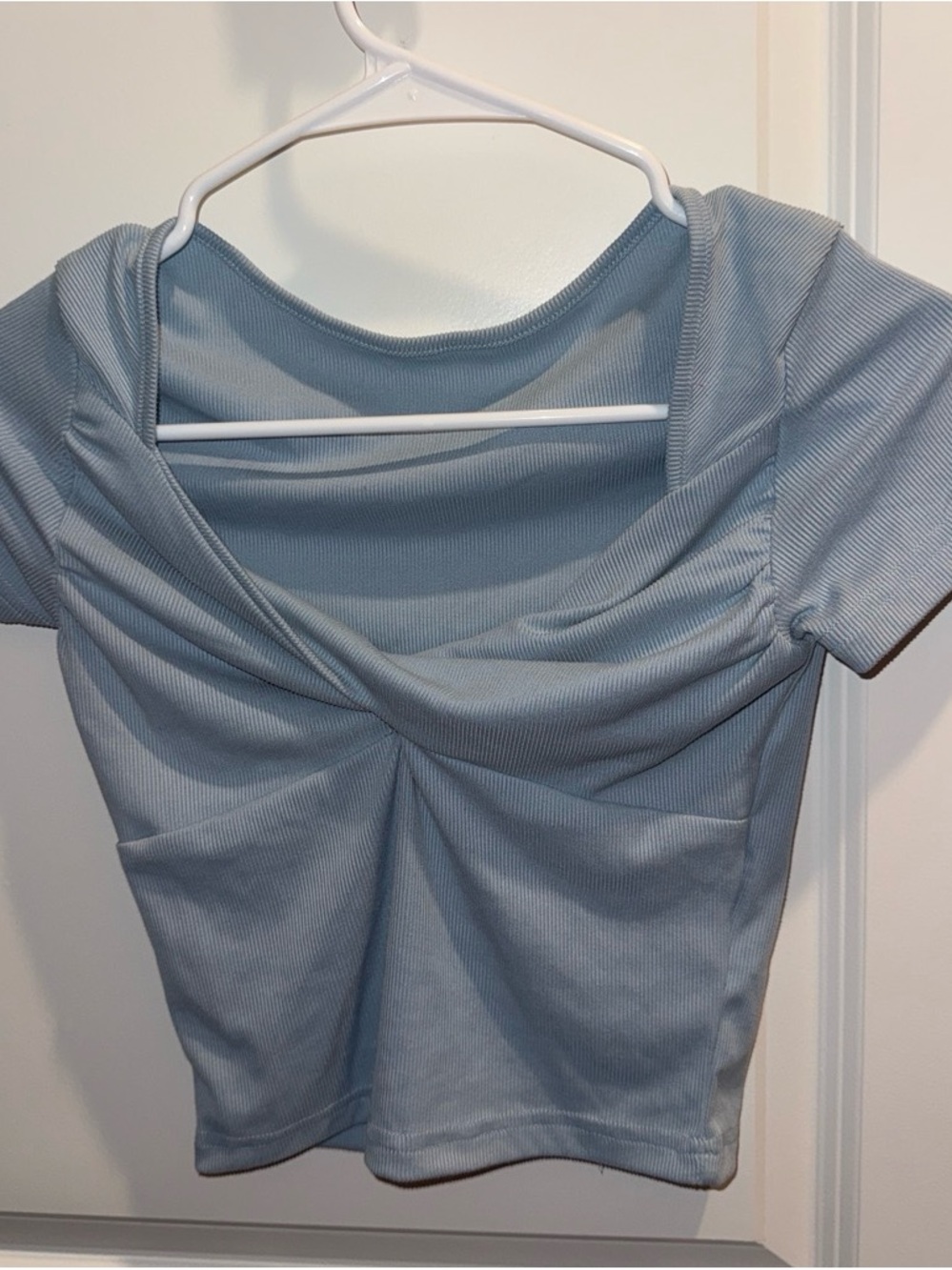Cowl Neck Short Sleeve Top in Light Blue